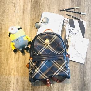 Coated Canvas Small Backpack Diagonal Plaid